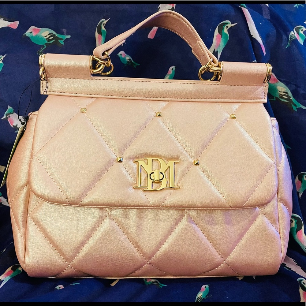 BADGLEY MISCHKA PINK DIAMOND STUDDED QUILTED Bag! Vegan Leather! PINK LADY!
